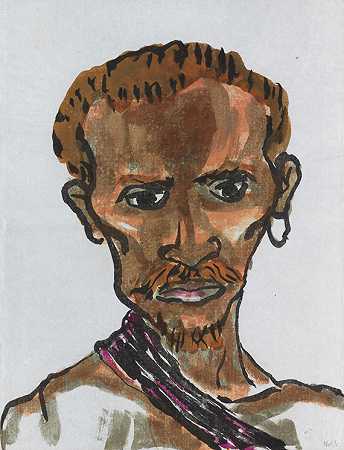 黑格男性头部，浅棕色头发，1914/1915年。 by Emil Nolde
