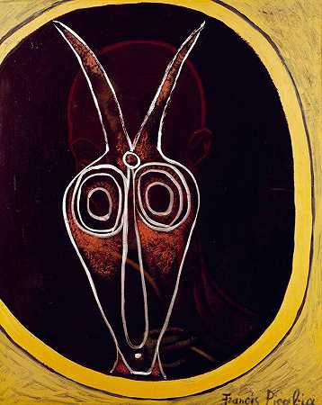 透明度。男人的脸和有角动物的头，叠加在一起 by Francis Picabia