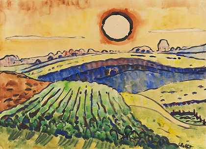 菲尔德和太阳，1944年。 by Karl Schmidt-Rottluff