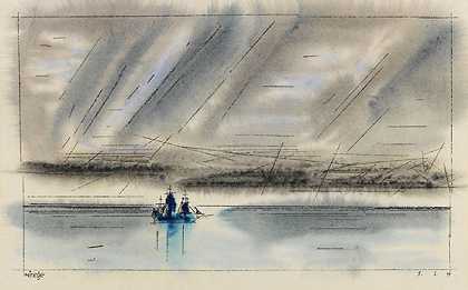 海上翻腾的云层，1945年。 by Lyonel Feininger