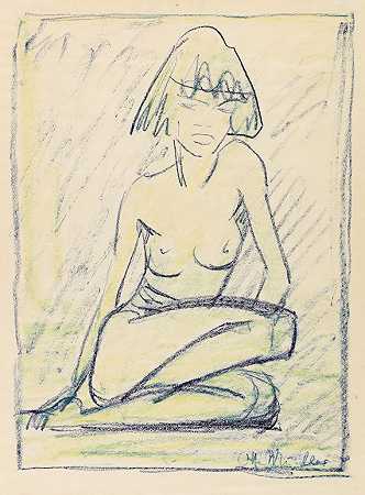 坐着的裸女，1925年。 by Otto Mueller