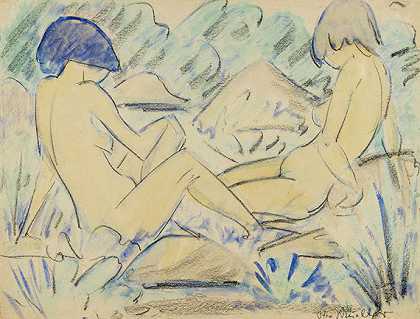 两个女孩档案，1926年。 by Otto Mueller