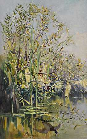 1888年，湖滨绿头鸭出没。 by Karl Hagemeister