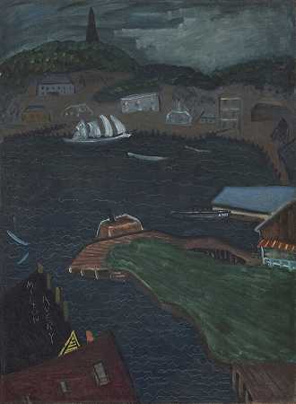 波涛汹涌的港口，约1930年代 by Milton Avery