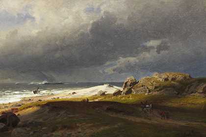 北欧海岸景观，1875年左右。 by Hans Fredrik Gude