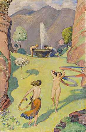 春舞，1915年。 by Ludwig von Hofmann