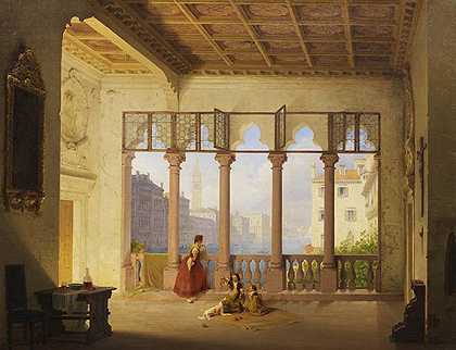 1841年的威尼斯室内，可以看到钟楼和多格宫。 by Max Emanuel Ainmiller