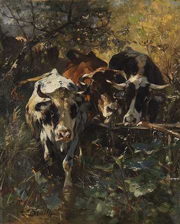 1889年，森林牧场上的奶牛。 by Anton Braith