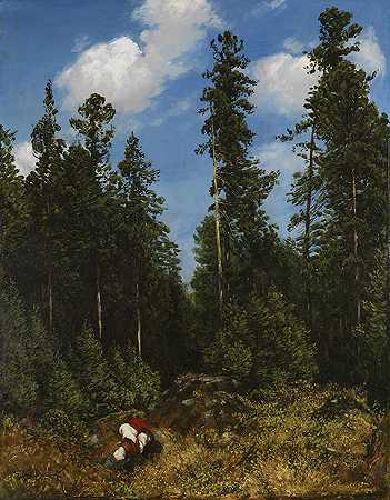 黑林冷杉（浆果采摘者），1884年。 by Hans Thoma