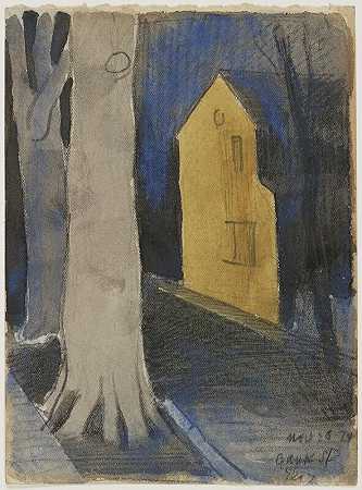 1924年伊丽莎白岸边街上的黄房子 by Oscar Bluemner