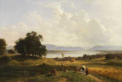 从Pöcking看斯塔恩伯格湖，1856/1863年。 by Adolf Heinrich Lier