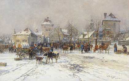 冬季的牛市，大约1900年左右。 by Karl Stuhlmüller