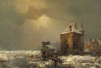 1886年，水城堡的冰上渔夫。 by Carl Hilgers