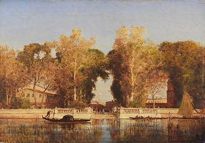 威尼斯的法国花园，大概在1850年左右。 by Félix Ziem