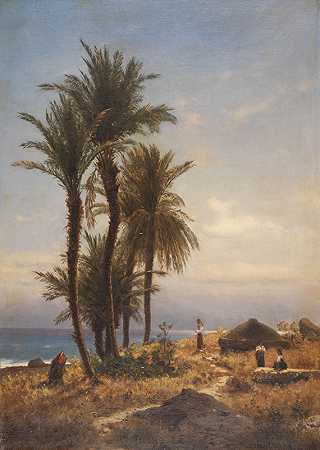 地中海风景，1874年。 by Michael Haubtmann