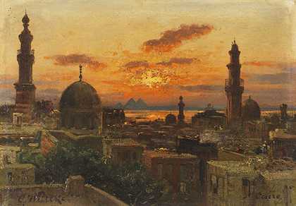 1889年后，黄昏中的开罗。 by Carl Wuttke