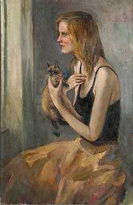 养猫的女人，约1960年 by Marshall Goodman