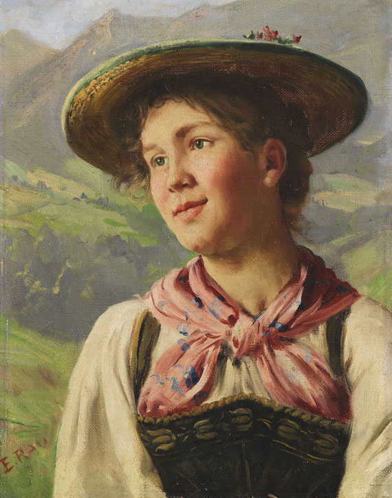 穿着阿尔卑斯山服装的女孩，约1880-1890年。 by Emil Rau