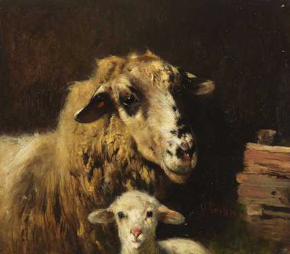 马厩里养着羊，大约1870/80只。 by Otto Gebler