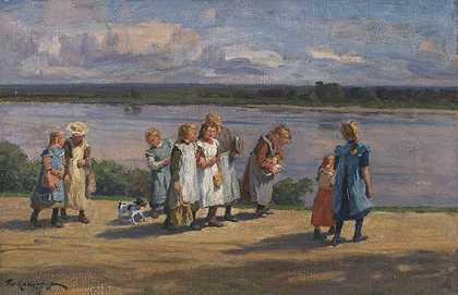 学校放学了，1916年。 by Friedrich Kallmorgen