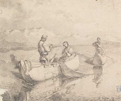 1838年，基姆西渔民的晚祷。 by Wilhelm Völker