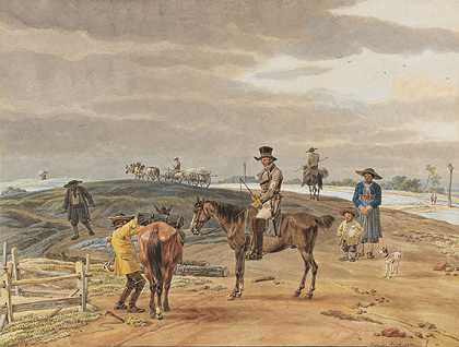 去韦尔海姆路上的驿站，1802年。 by Wilhelm von Kobell