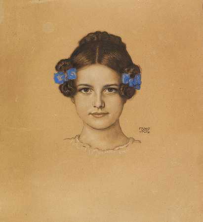 女儿玛丽的肖像，1906年左右。 by Franz von Stuck