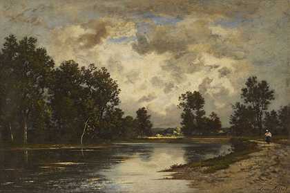 森林边缘的池塘，约1870-1890年。 by Léon Richet