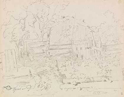 小花园景观，1867年。 by Carl Spitzweg