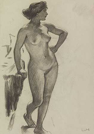 裸体站立女性，约1890-1910年。 by Ludwig von Hofmann