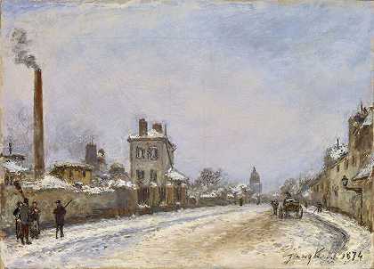 巴黎冬季街头场景：巴黎圣母院街，1874年 by Johan Barthold Jongkind