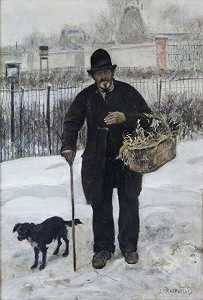 步行者和他的狗，约1881年 by Jean François  Raffaëlli
