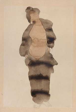1898-1901年，穿着毛皮大衣的裸体女人（“女性睡衣”） by Auguste Rodin