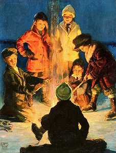 《围着篝火的男孩》，邮政封面，1931年 by Eugene Iverd