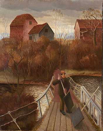 1932年，泰晤士河上一个水闸的男人 by Gilbert Spencer