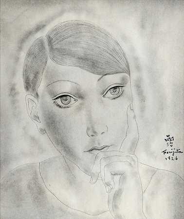 一个年轻女孩的头——Kiki de Montparnasse，1926年 by Léonard Tsugouharu Foujita 藤田 嗣治