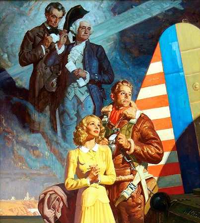 《跳伞者与亚伯拉罕·林肯和乔治·华盛顿》，1940年 by Dean Cornwell
