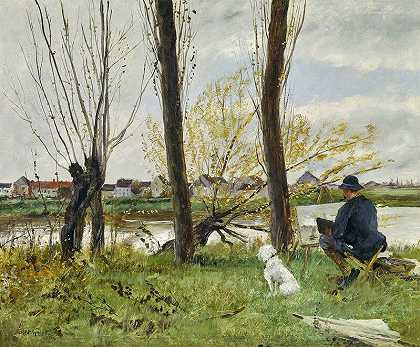 1893年，艺术家在瓦兹河岸上素描 by Norbert Goeneutte