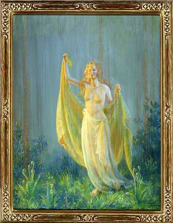 《阳光与雨》，《雨中的裸女》，1930年 by Charles Courtney Curran