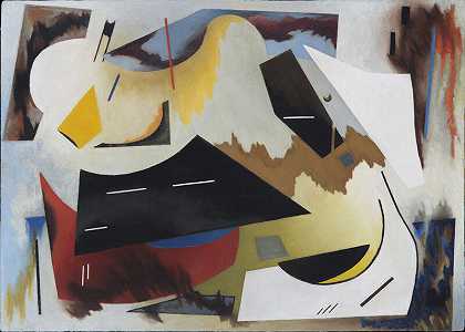 色彩结构抽象（白色、黑色、红色、蓝色和黄色），1944年 by Alice Trumbull Mason