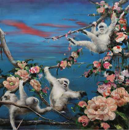 2019年，白猴子在花海玩耍 by Li Tianbing