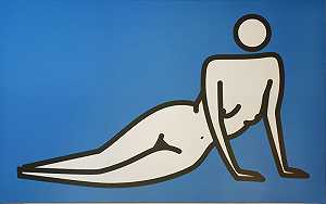 双手倚着的裸体女性，2000年 by Julian Opie