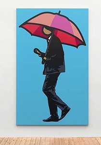 拿着雨伞抽烟的男人，2012年 by Julian Opie