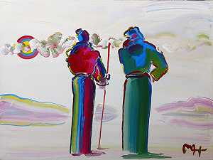 两位圣人，一位带着手杖。二#3，2002 by Peter Max