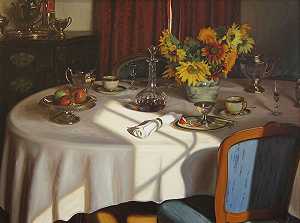 茶、雪利酒和向日葵，约1991年 by Evan Wilson