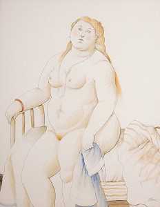 裸体坐着，2012年 by Fernando Botero