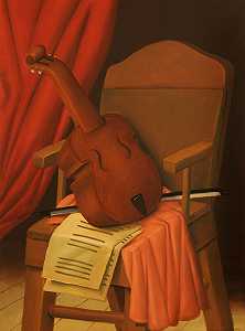 椅子上的小提琴，2005年 by Fernando Botero