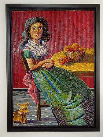 坐在桌子旁的女人，2006年 by Federico Uribe