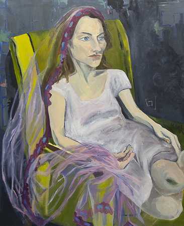 2017年戴面纱坐在椅子上的女人 by Jemima Kirke