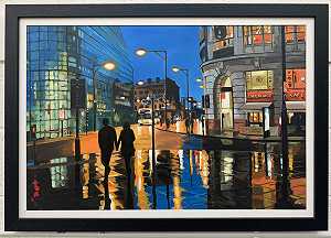 《雨中的倒影》曼彻斯特城街景英国，2014年 by Angela Wakefield